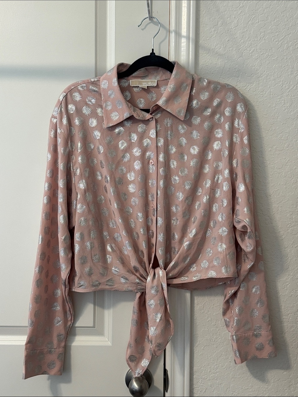 Michael Kors Pink Tie-Front Button Down Top
